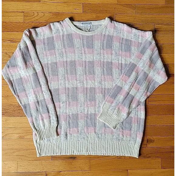 Gino Panini Vintage Pastel Plaid Rib Knit Pullover Crewneck Sweater Preppy Retro - Picture 2 of 12